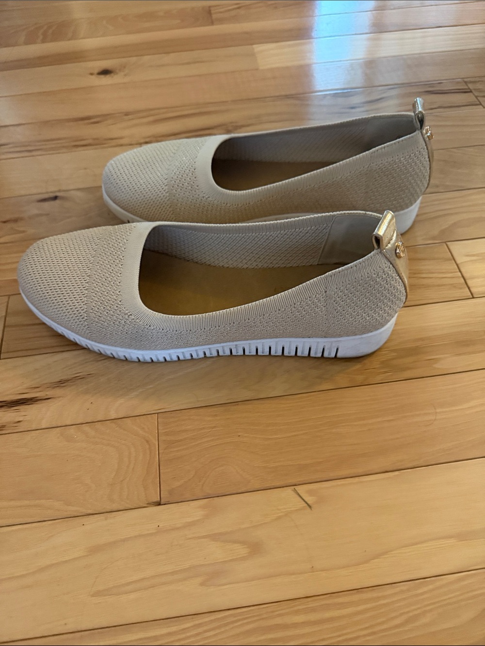 Comfort Knit Slip-On Flats in Beige with a little sparkle